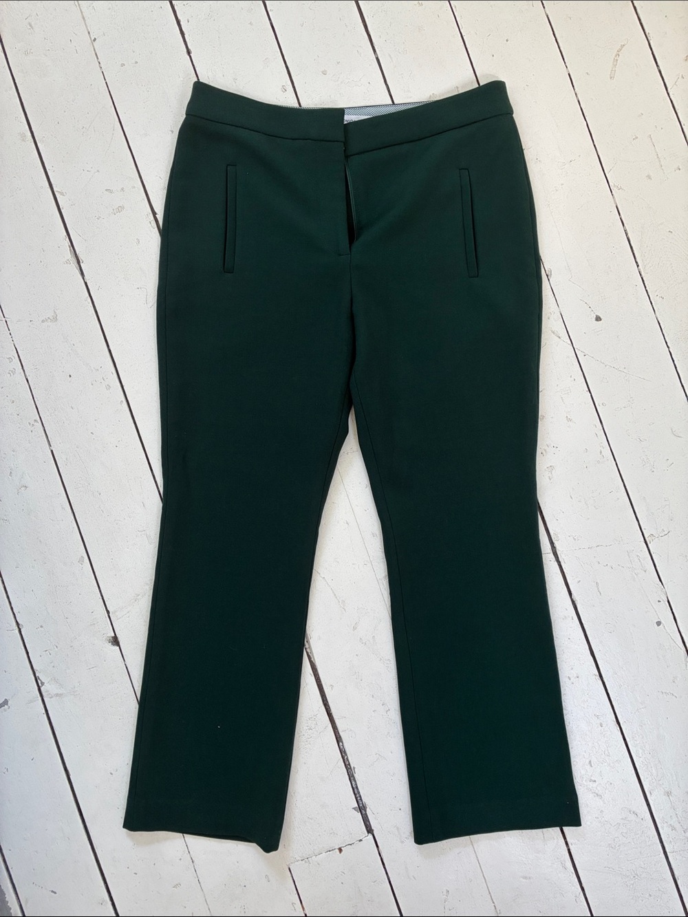 Veronica Beard Forest Green Straight-Leg Trousers